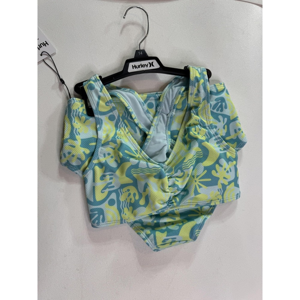 Hurley Swim Set Girls 14 Blue Tropical Geometric 2 Piece Bikini Lined Surf